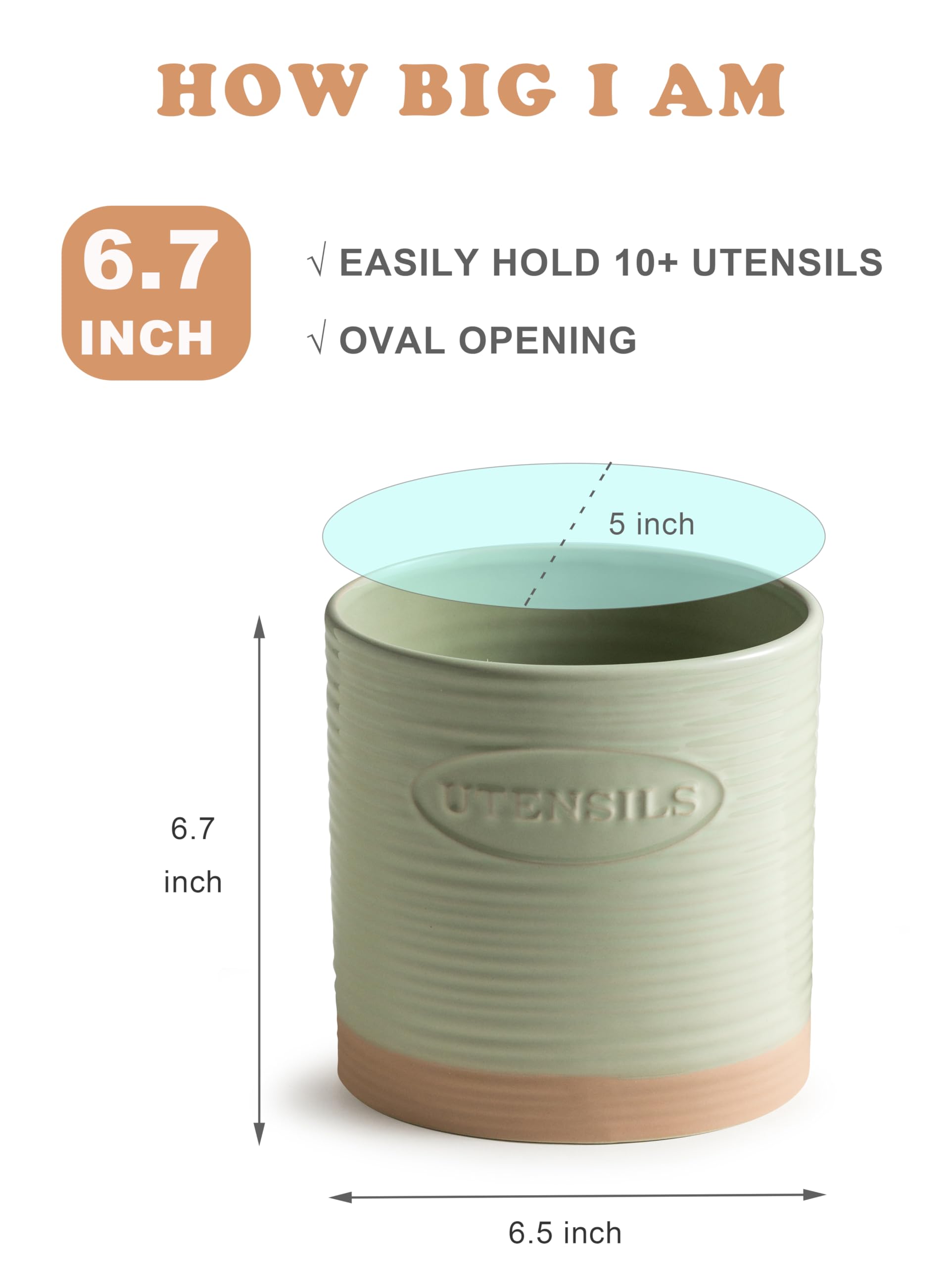 YHOSSEUN ceramic utensil crock in green adds farmhouse charm.