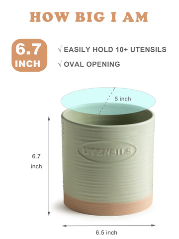 YHOSSEUN ceramic utensil crock in green adds farmhouse charm.