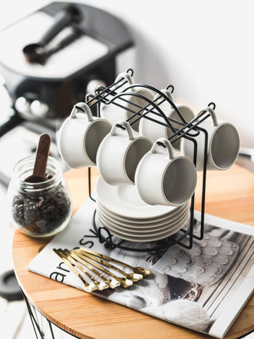 YHOSSEUN espresso cups with spoons and saucers in a cohesive set