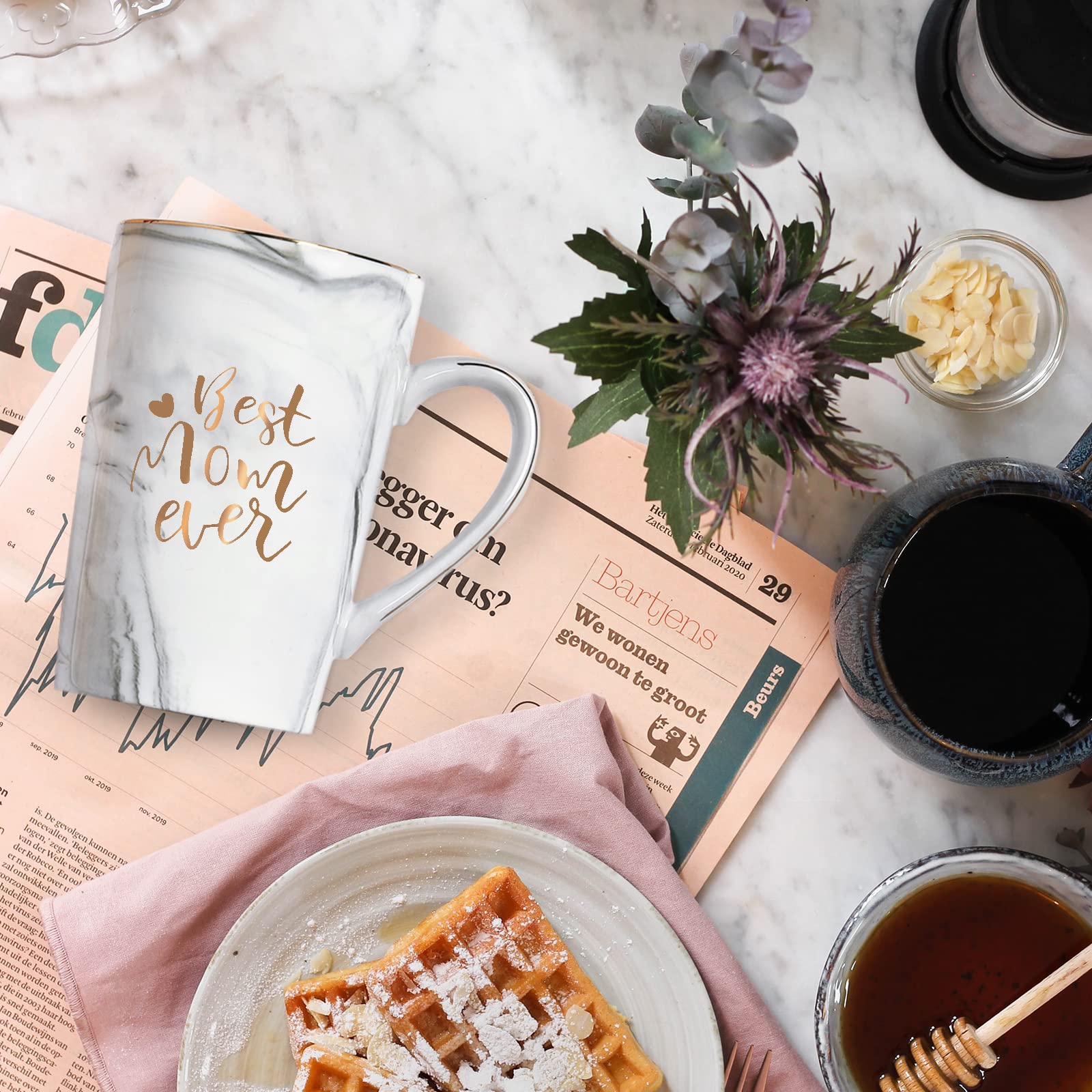 YHRJWN Best Mom Ever mug gray, gift box with spoon and coaster included