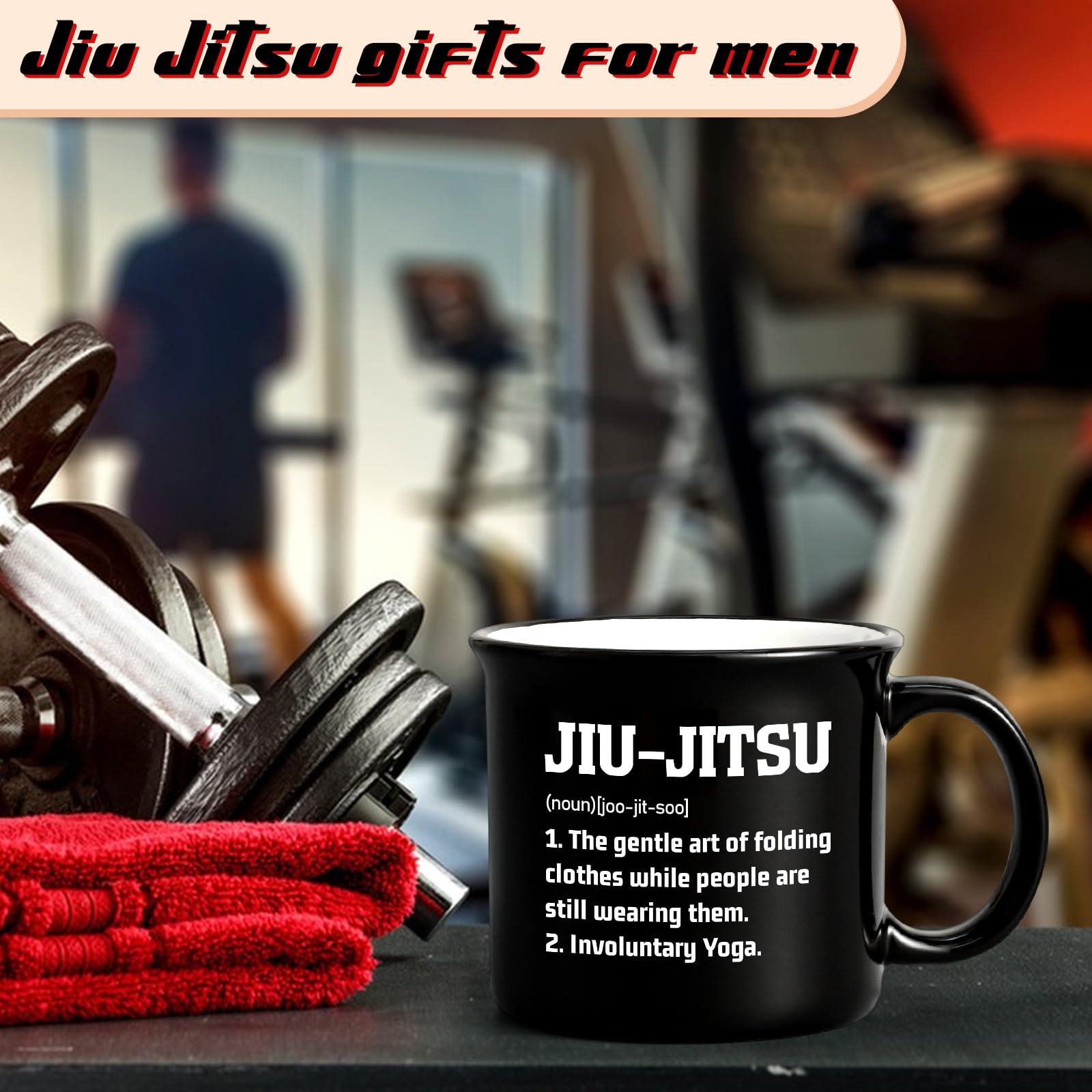 YHRJWN jiu-jitsu gift mug close-up features the humorous definitions design.