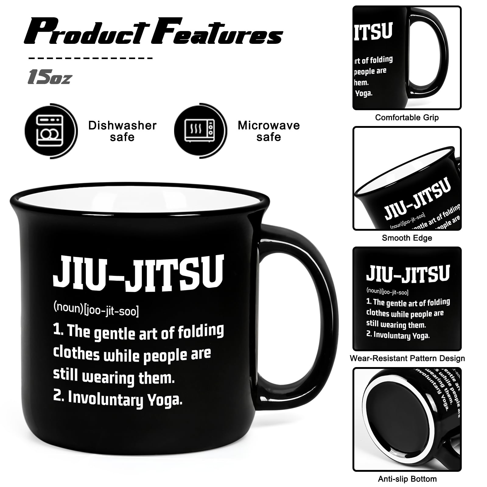 YHRJWN jiu-jitsu gift mug in dishwasher-safe ceramic for daily use.