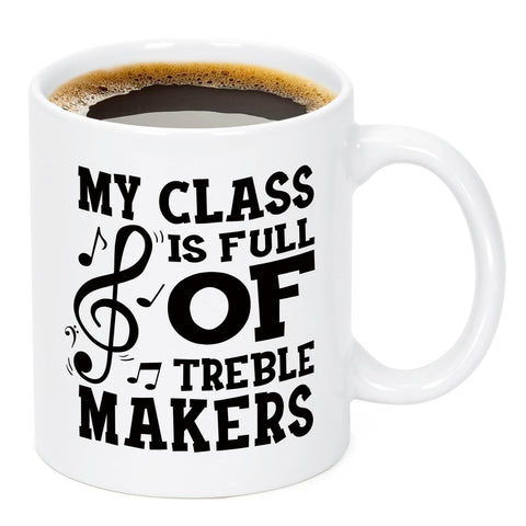 YHRJWN Treble Makers mug front view, ideal classroom gift for music teachers