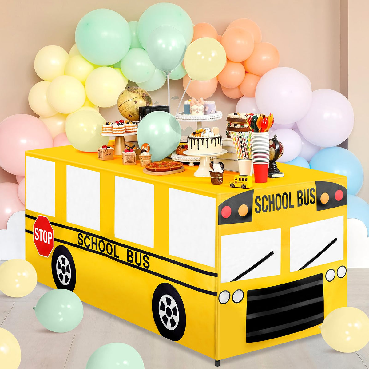 Yiaoyinnz school bus tablecloth 72x30 for rectangular tables and events