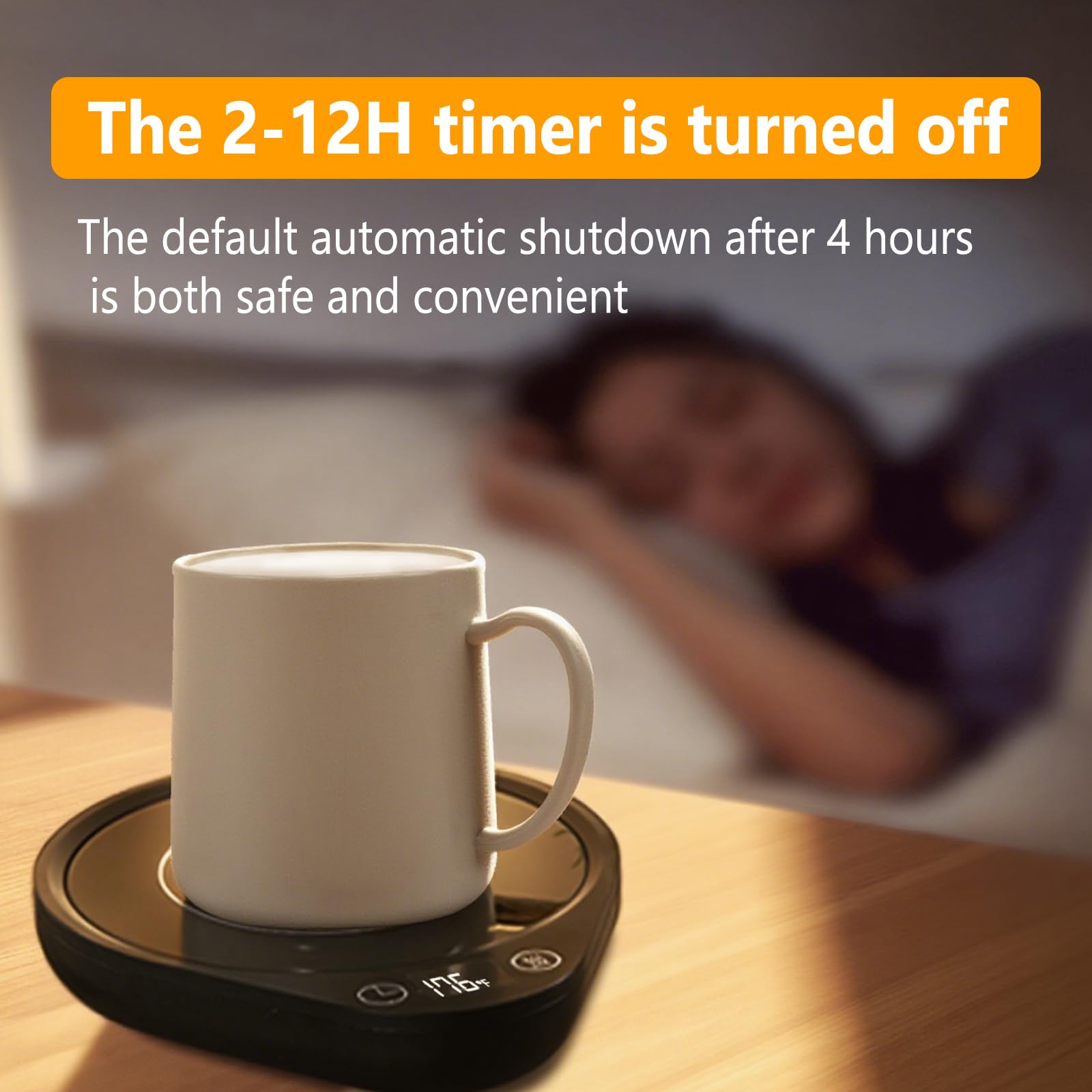 Programmable 2–12 hour timer enables flexible warmth