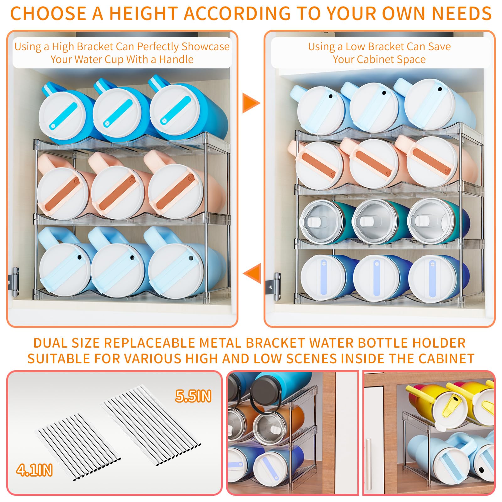 Yieach brackets 3-9 inch height setup shows flexible configuration for taller bottles