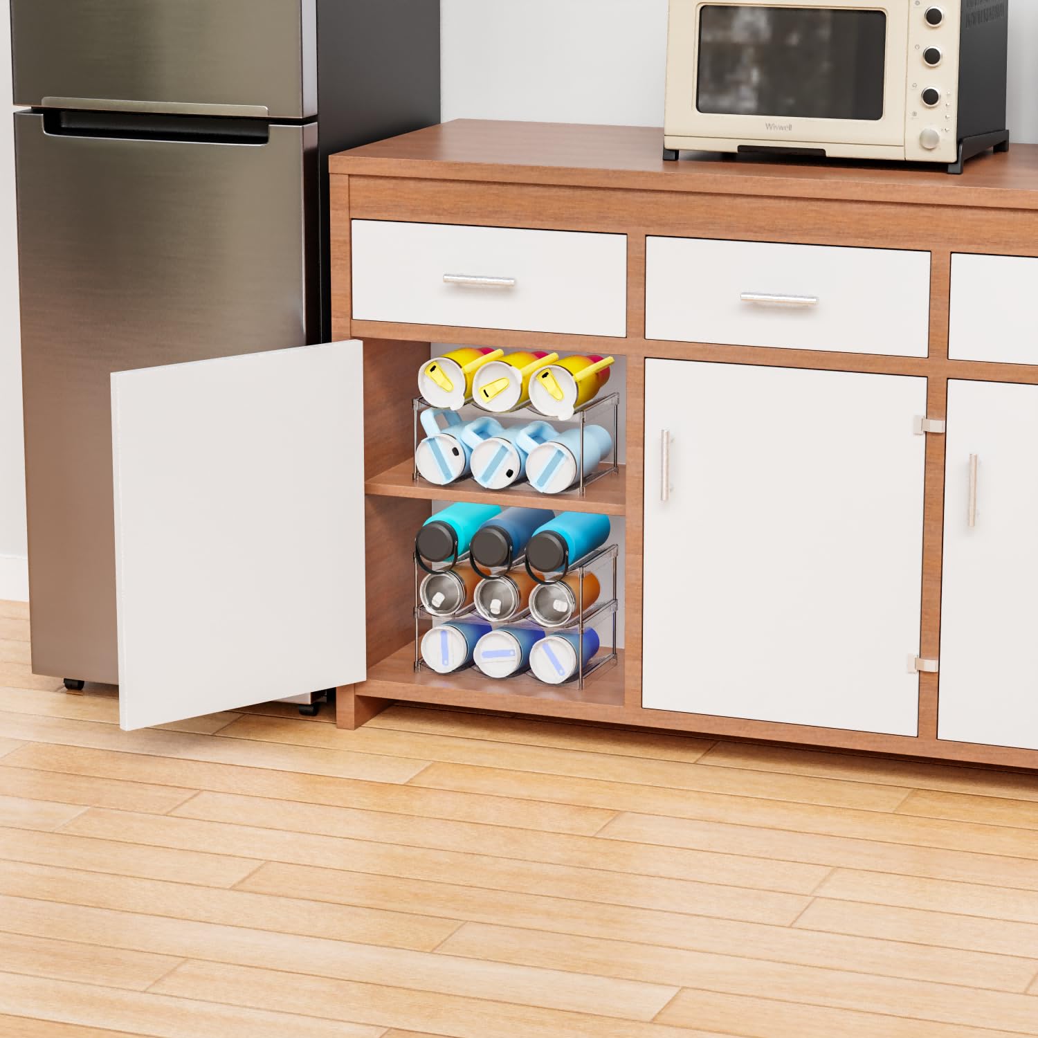 Yieach rack set in a kitchen setup that saves vertical space on the countertop