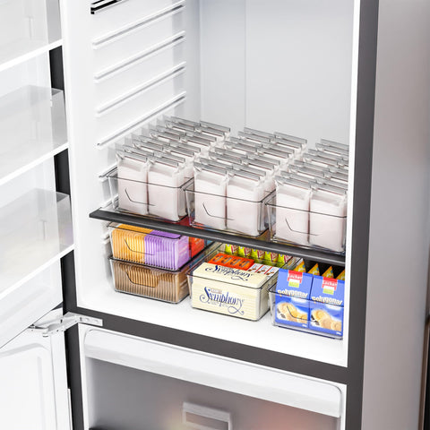 Yieach clear snack bins in fridge offer quick overview and grab-and-go organization.
