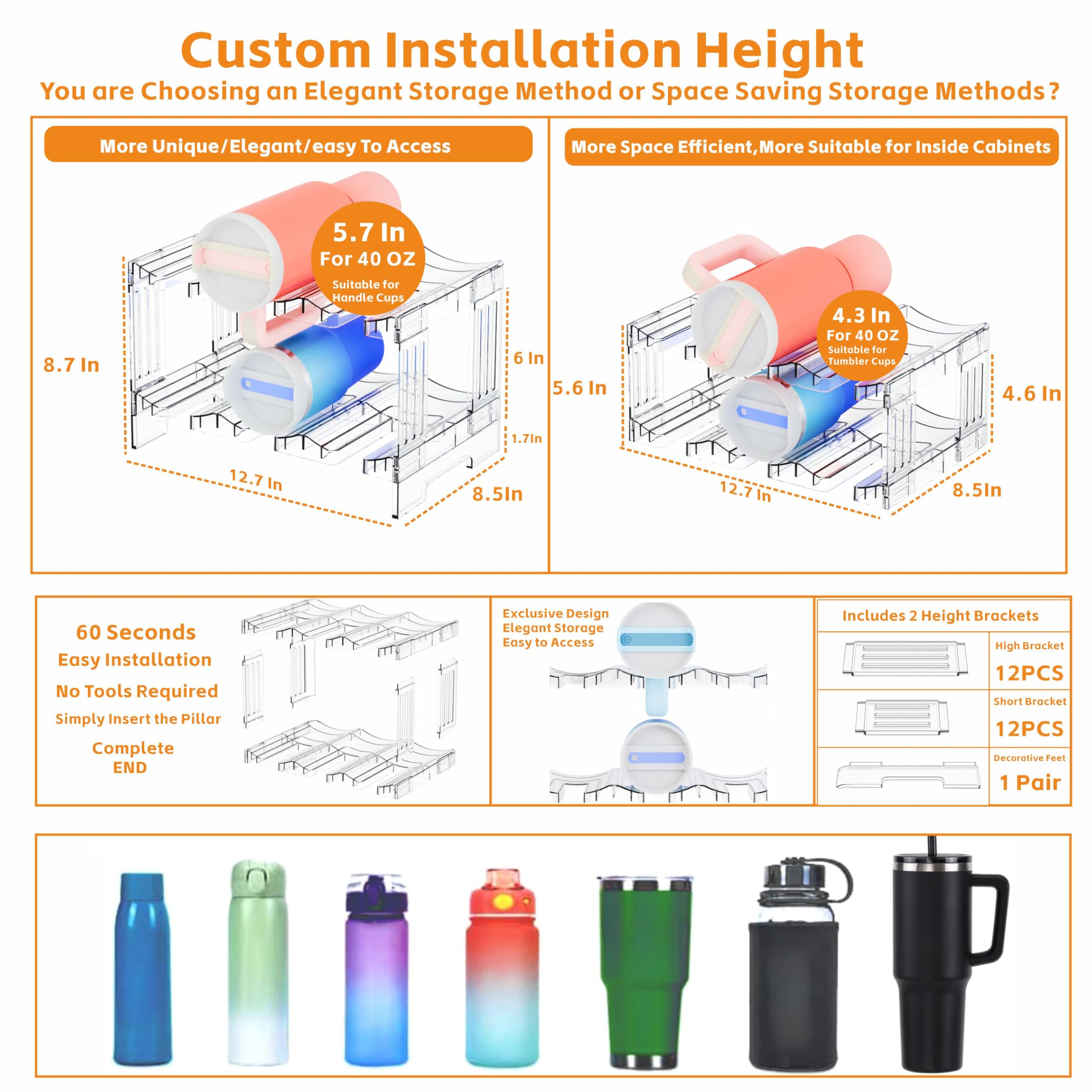 Yieach large-compartment tumbler organizer fits wide bottles and handles