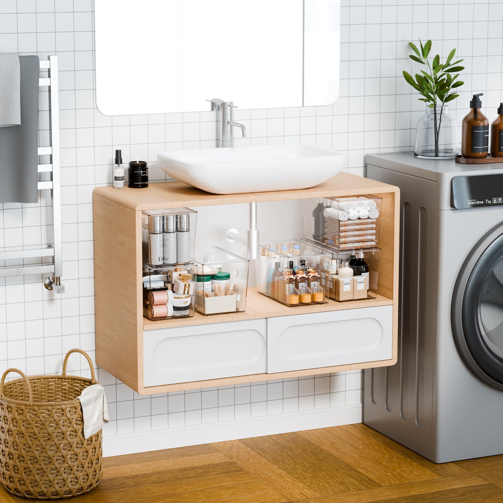Yieach clear bin for laundry room keeps items sorted