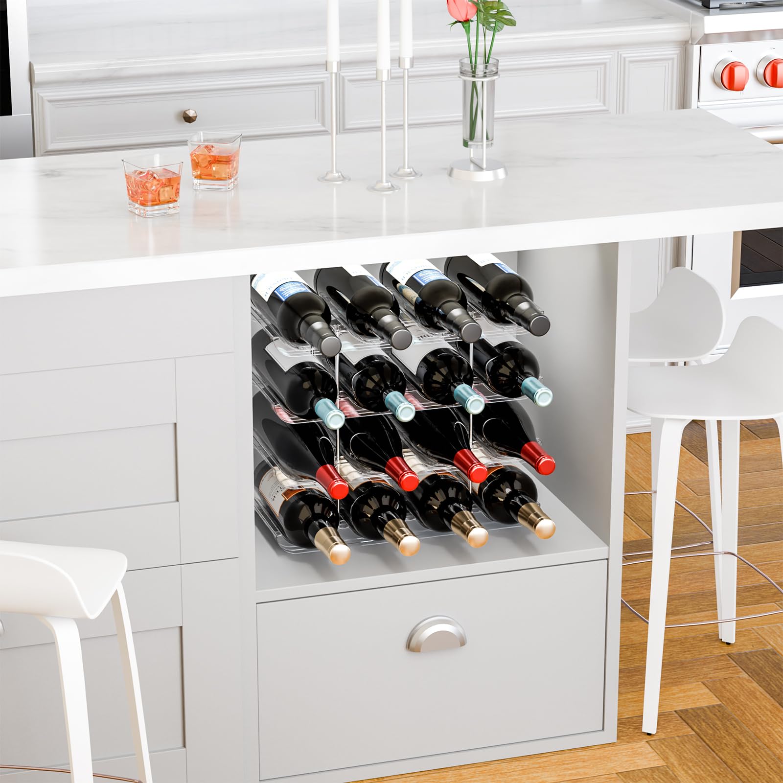 Yieach multipurpose kitchen storage for bottles, cups, and small items.