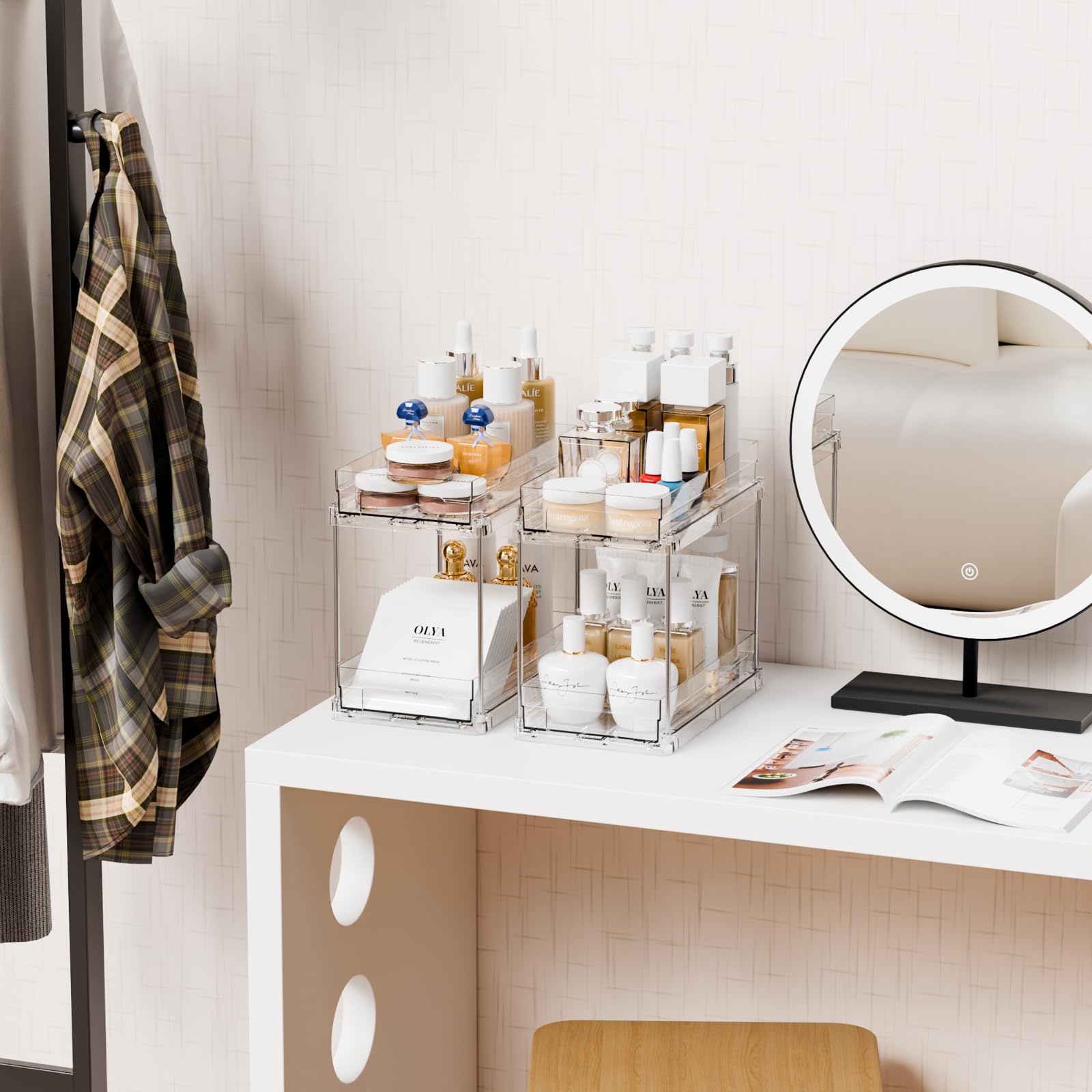 Yieach pantry and cabinet organizer boosts space efficiency.