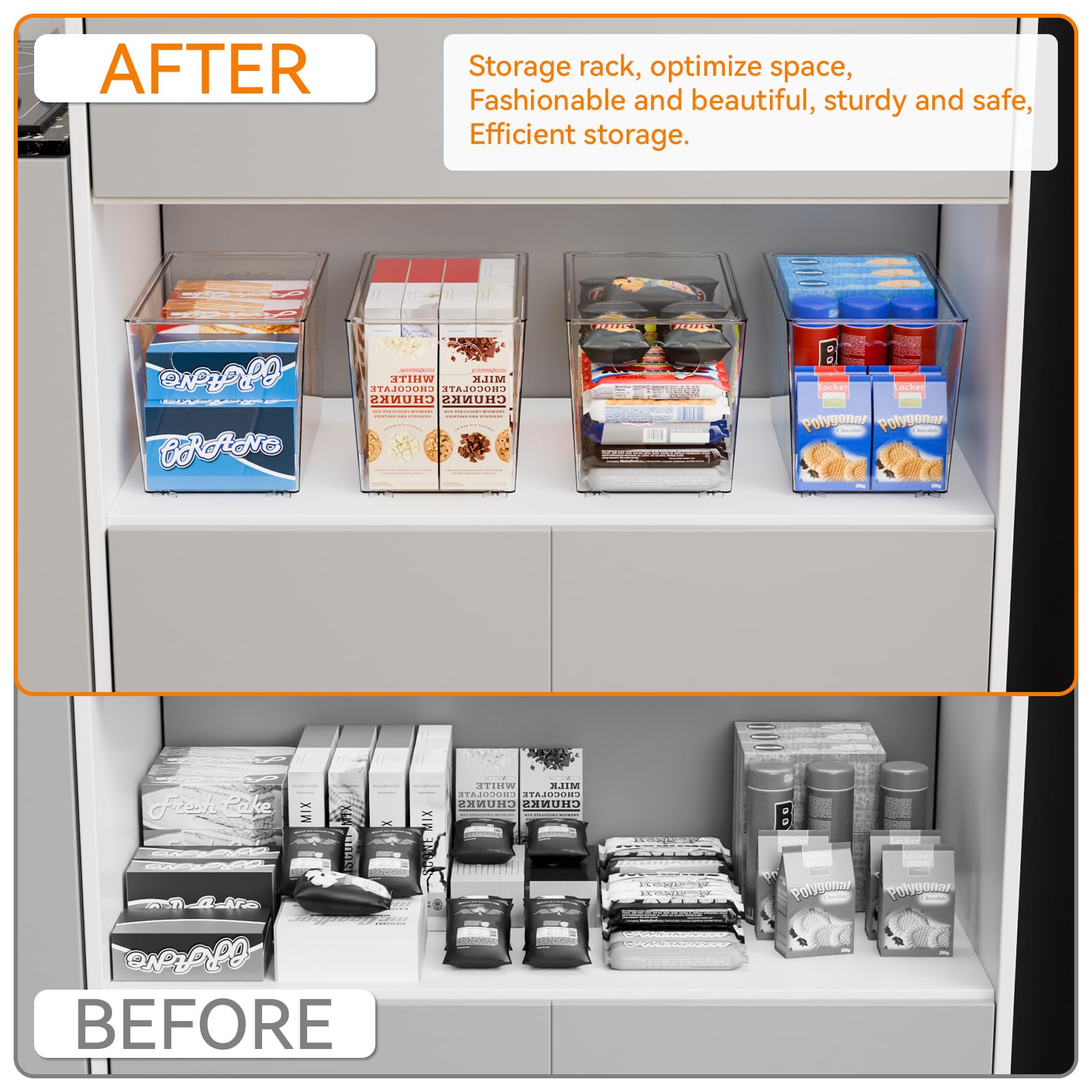 Yieach large pantry bin provides roomy space for snacks and beverages