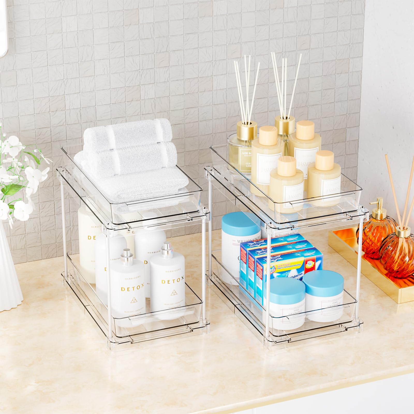 Yieach versatile organizer fits pantry, vanity, and medicine storage needs.