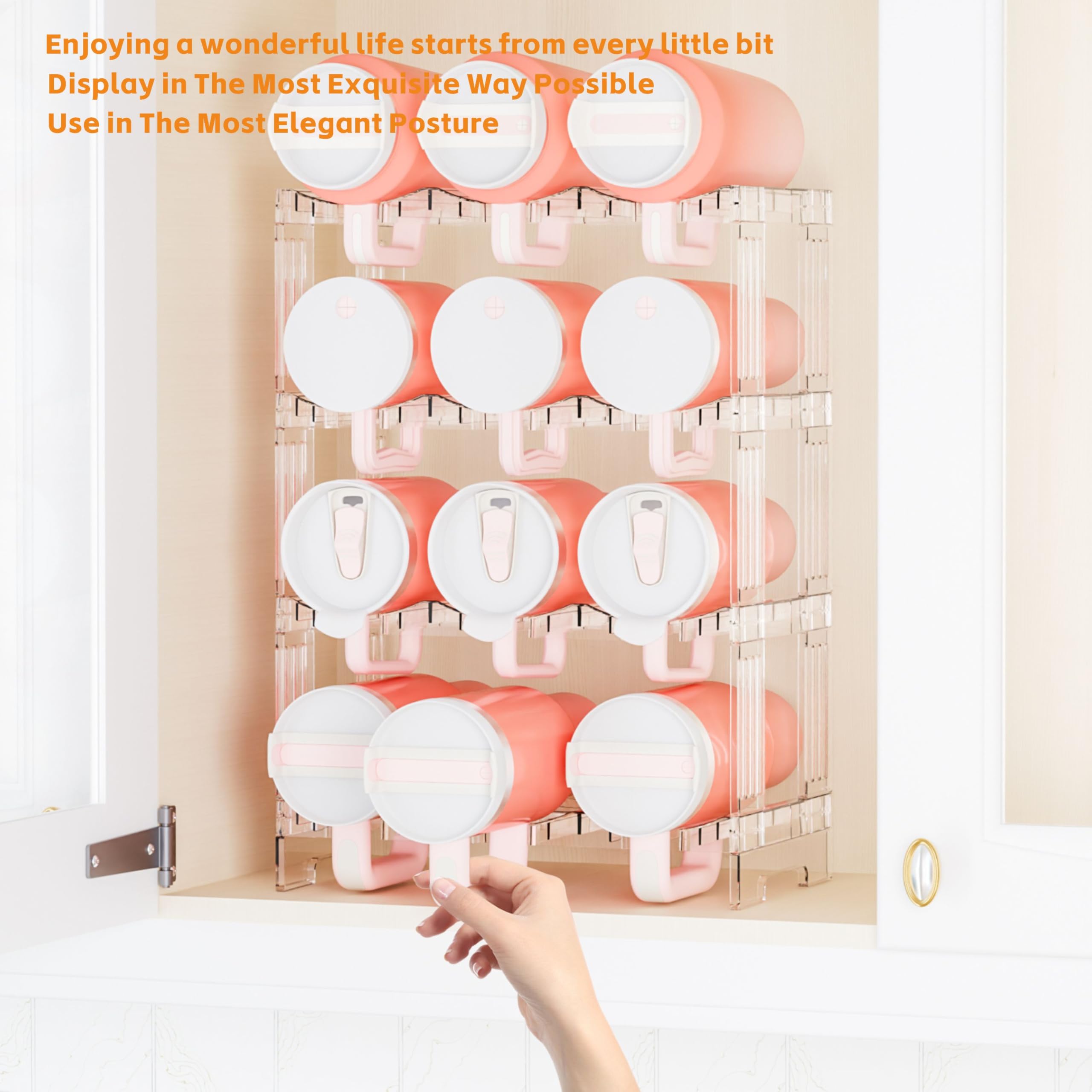 Yieach Stackable Cup Organizer showing modular, space-saving design.