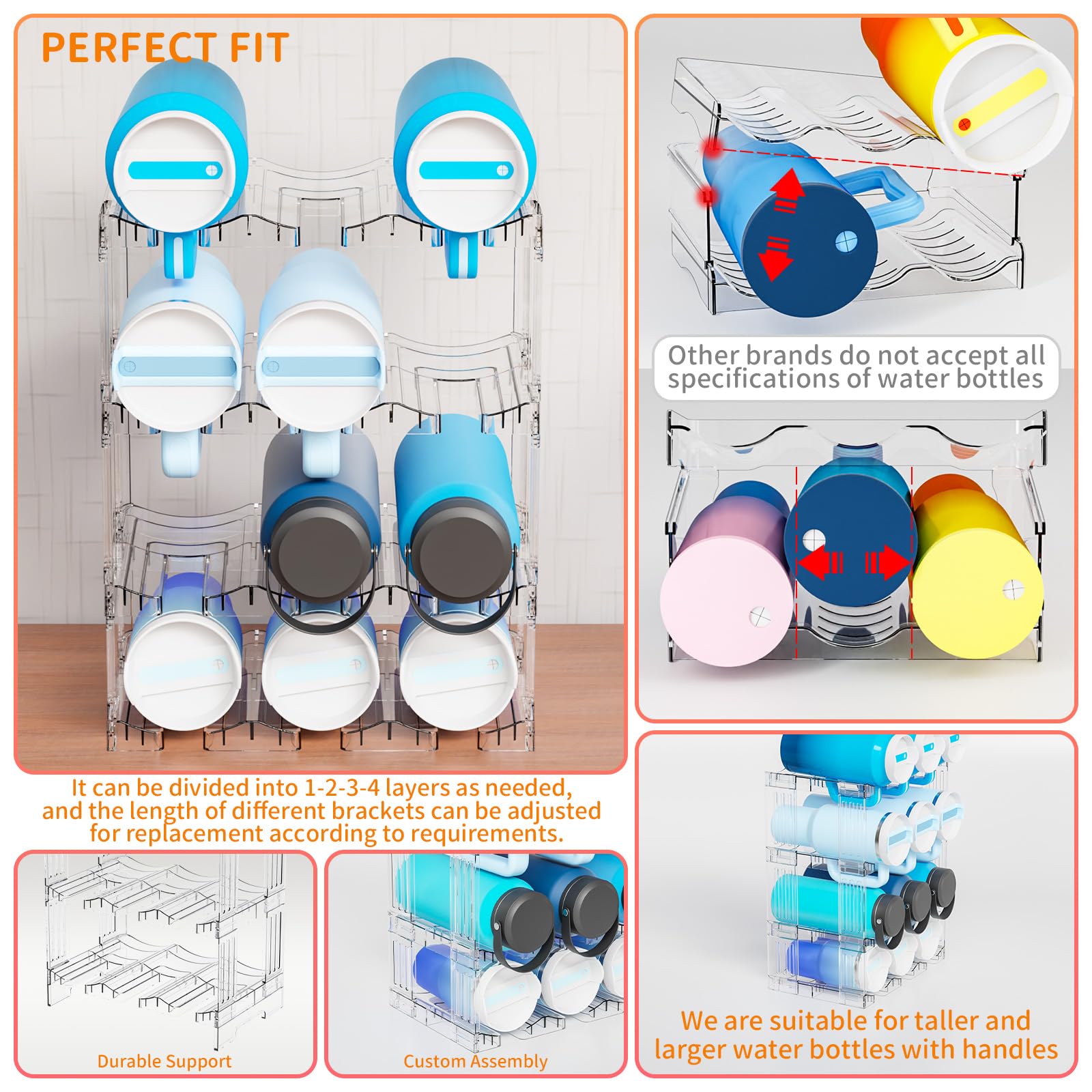 Yieach Cup Organizer features wide compartments for large bottles.