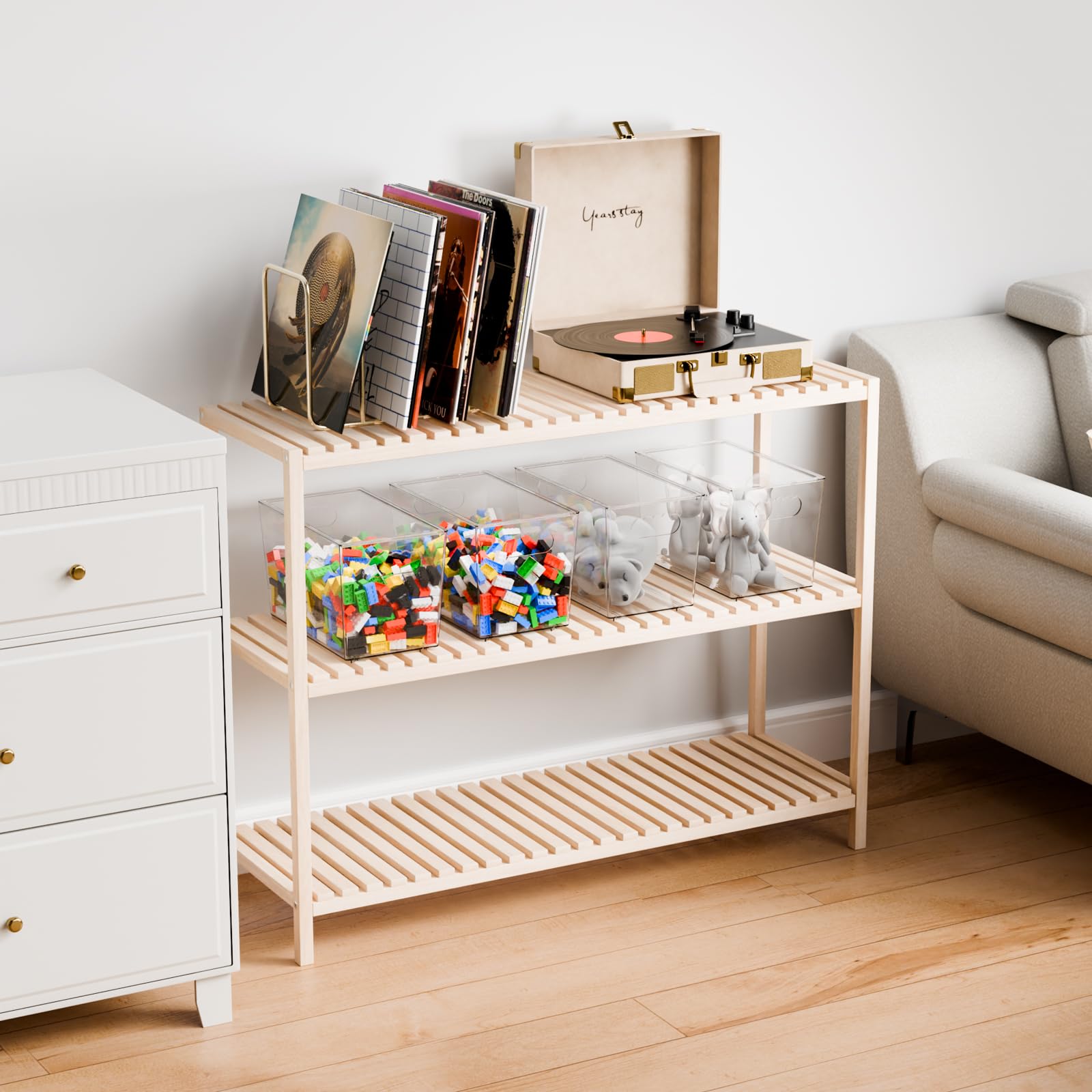 Yieach under-sink organizer bin keeps supplies neatly arranged