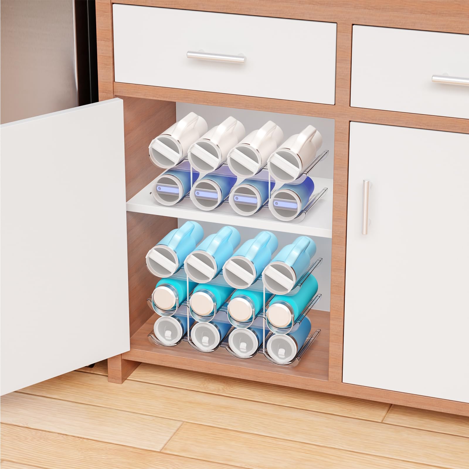 Yieach cabinet organizer keeps wine and bottles visible and accessible