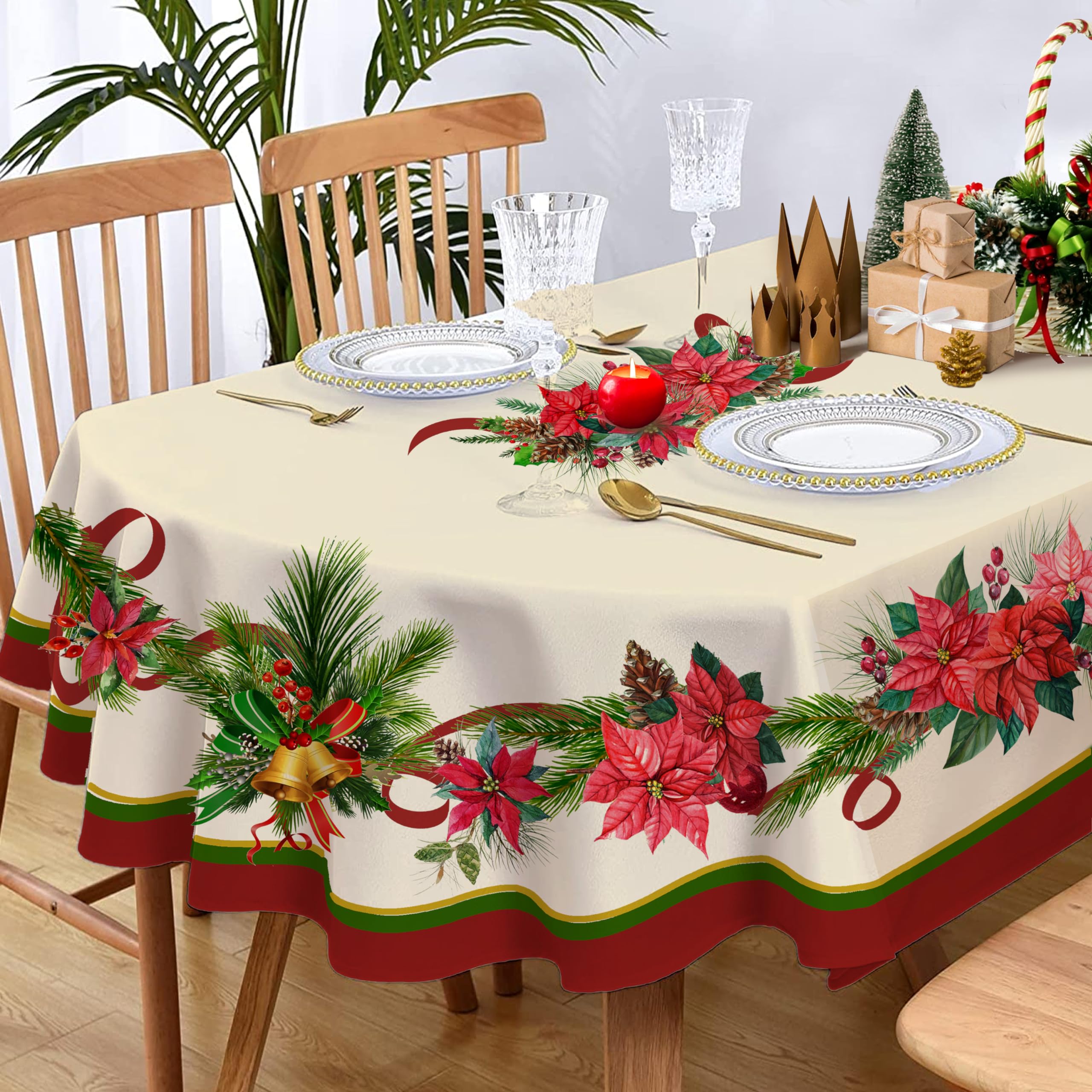 Waterproof polyester oval tablecloth from Yighty protecting surfaces during festive meals