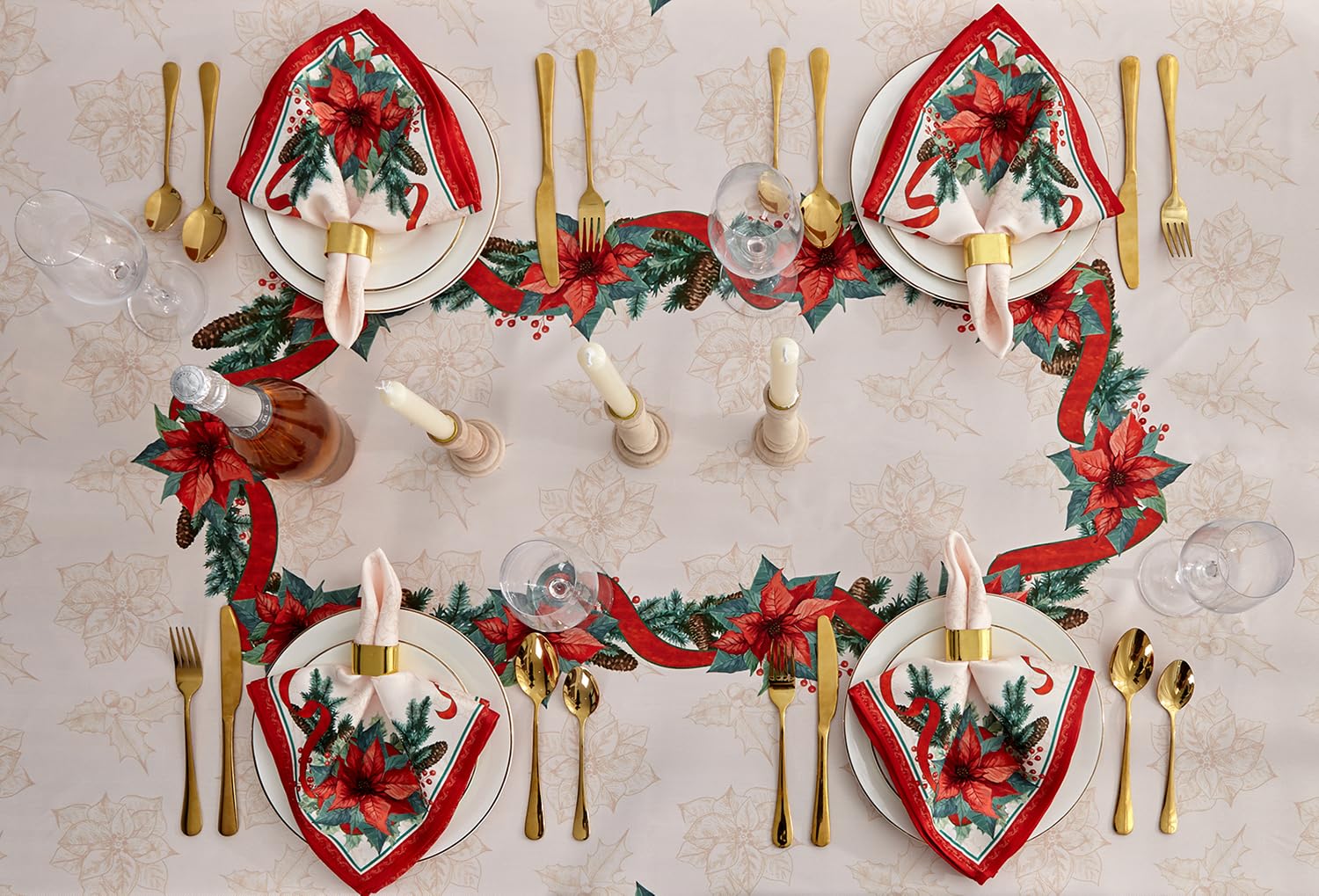 YiHomer Poinsettia Ribbon Tablecloth care instructions simplify cleaning after gatherings.
