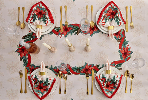 YiHomer Poinsettia Ribbon Tablecloth care instructions simplify cleaning after gatherings.