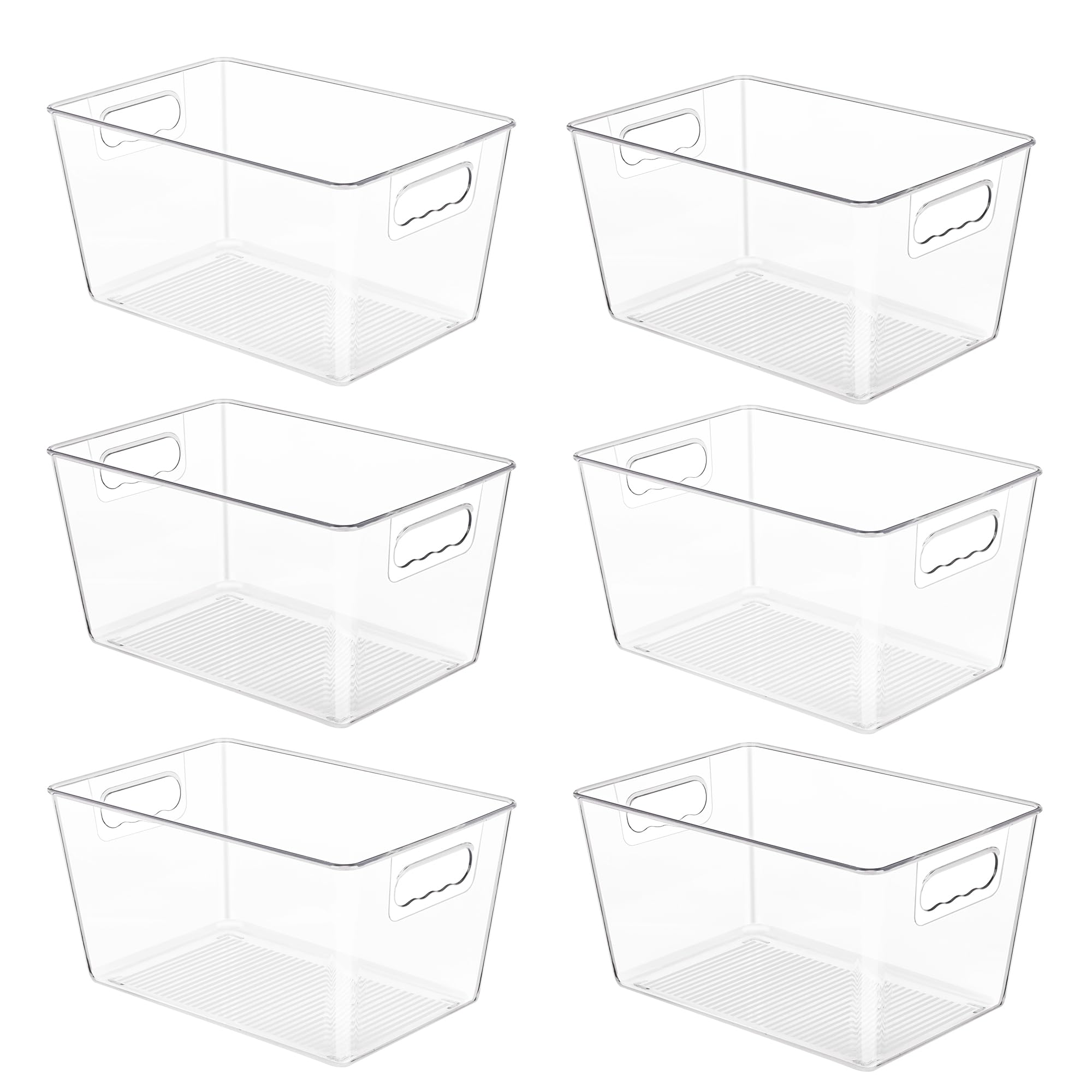 YIHONG 6-pack clear pantry organizer bin stacked neatly on shelf for easy access