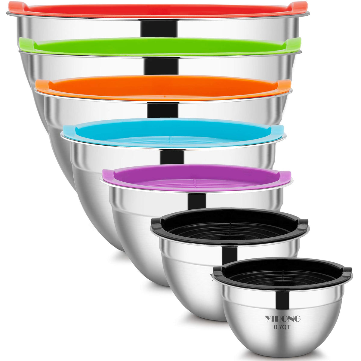 YIHONG 7-piece metal mixing bowls with lids for versatile prep and storage.