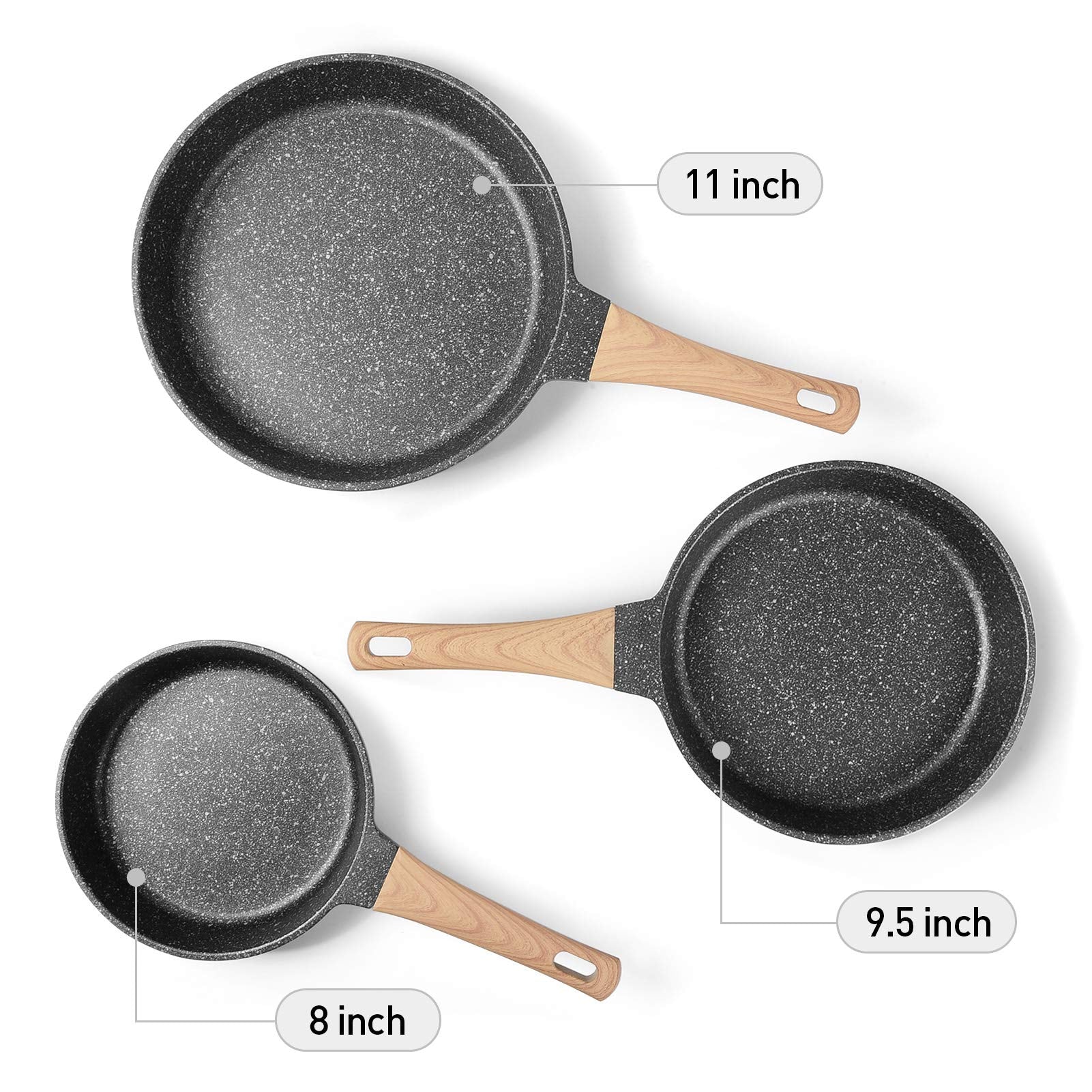 YIIFEEO 9.5in granite pan in use, omelette releasing smoothly