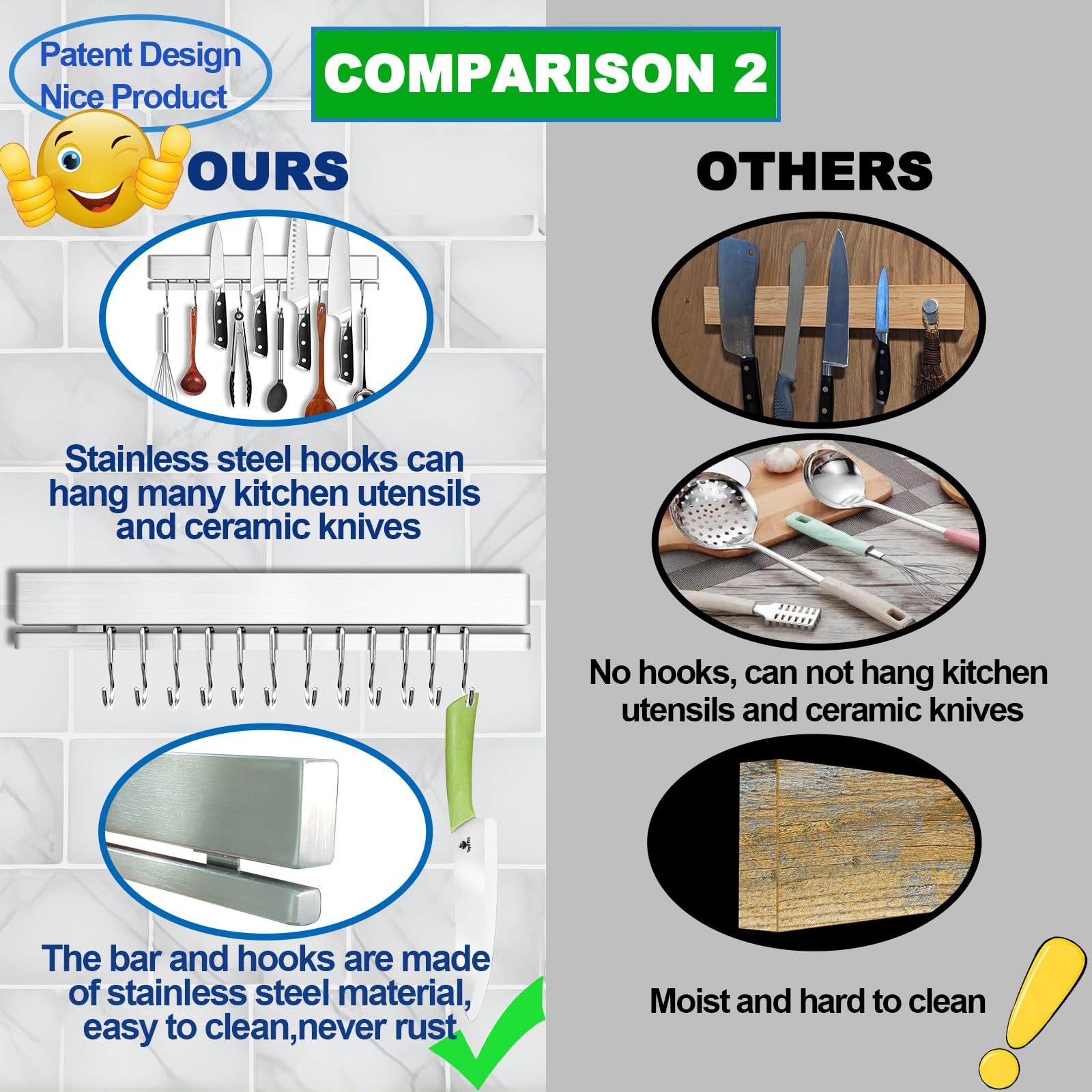 YIIYIIN secure magnet grip prevents loose knives in the kitchen.