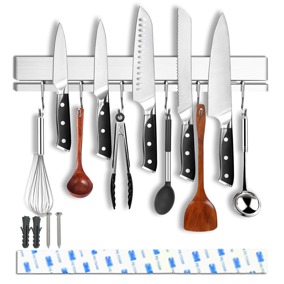 YIIYIIN strong magnetic knife holder on wall provides secure blade storage.