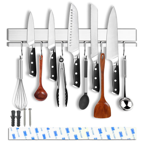 YIIYIIN strong magnetic knife holder on wall provides secure blade storage.