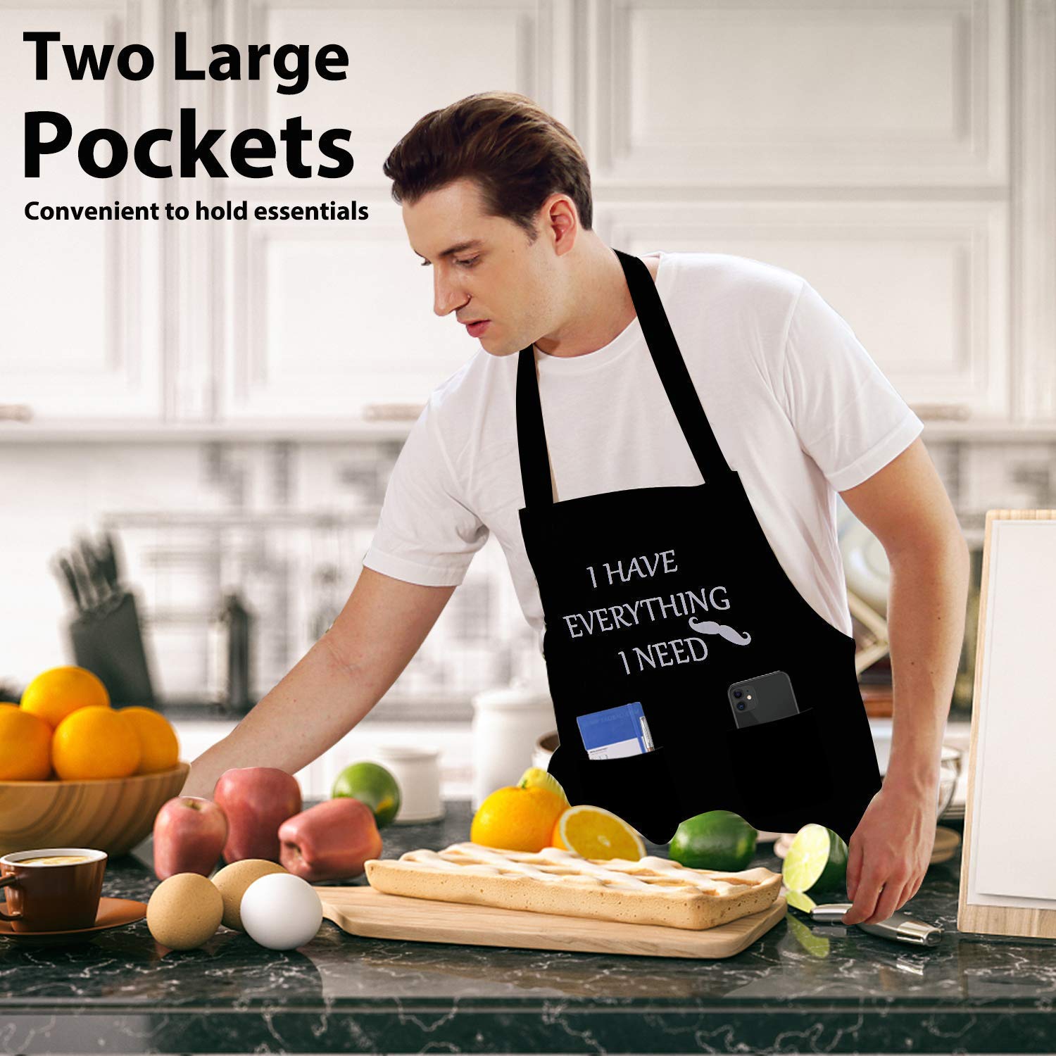 YIKA stain-resistant surface helps keep the apron cleaner during prep.
