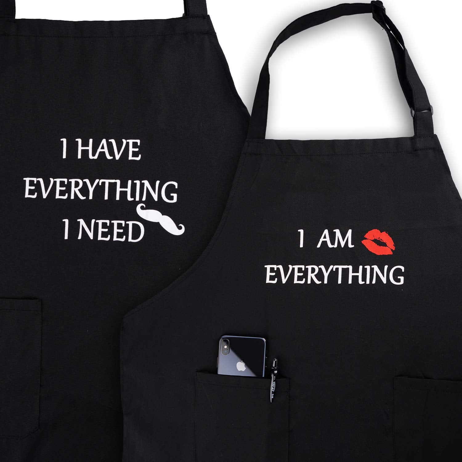 YIKA waterproof black couple apron protects outfits during cooking.