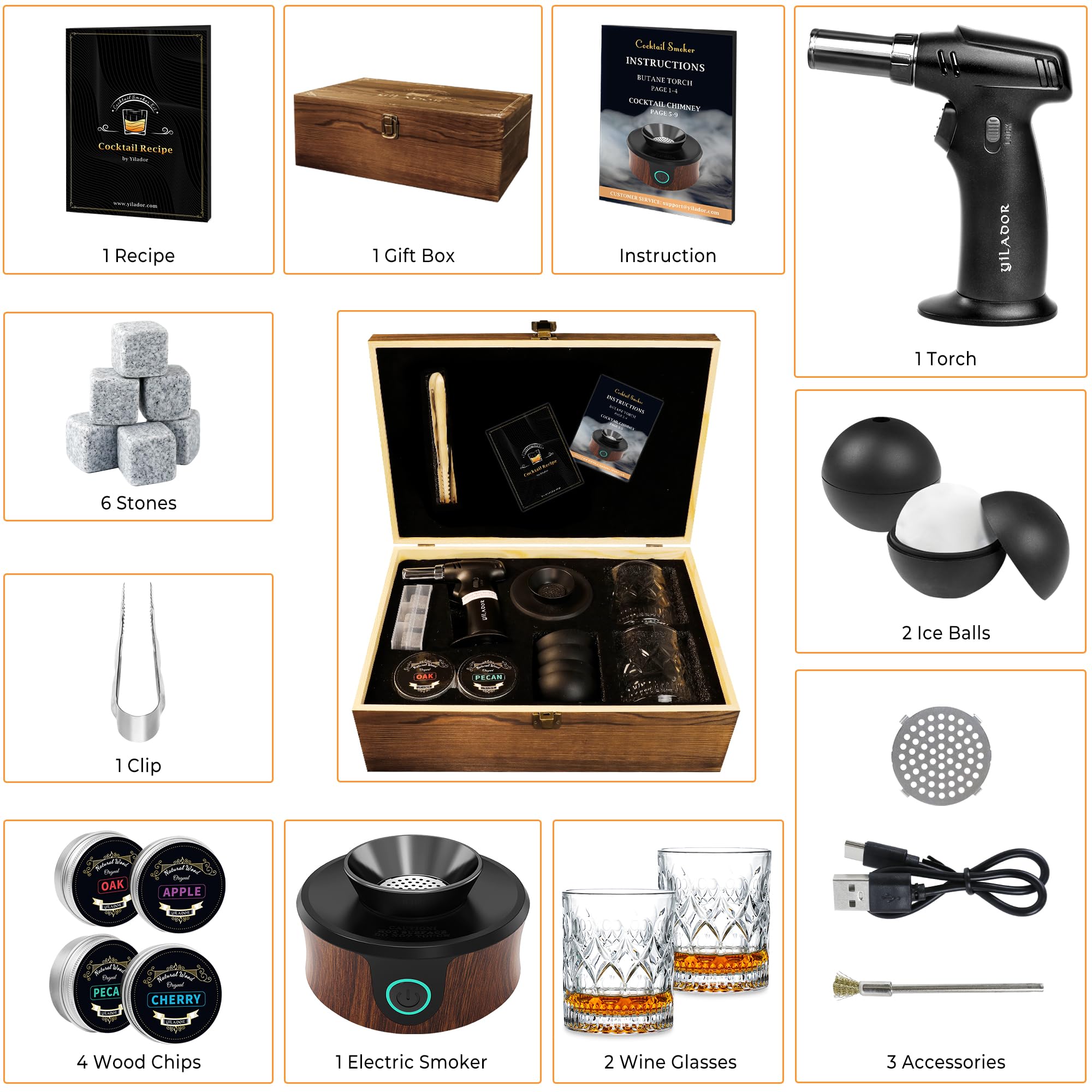Yilador cocktail glasses and accessories for premium bourbon experiences