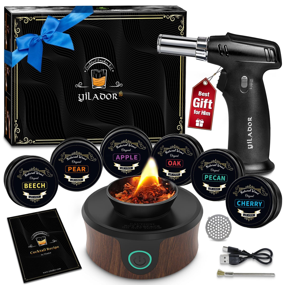 Yilador electric whiskey smoker kit with torch for smoky cocktails