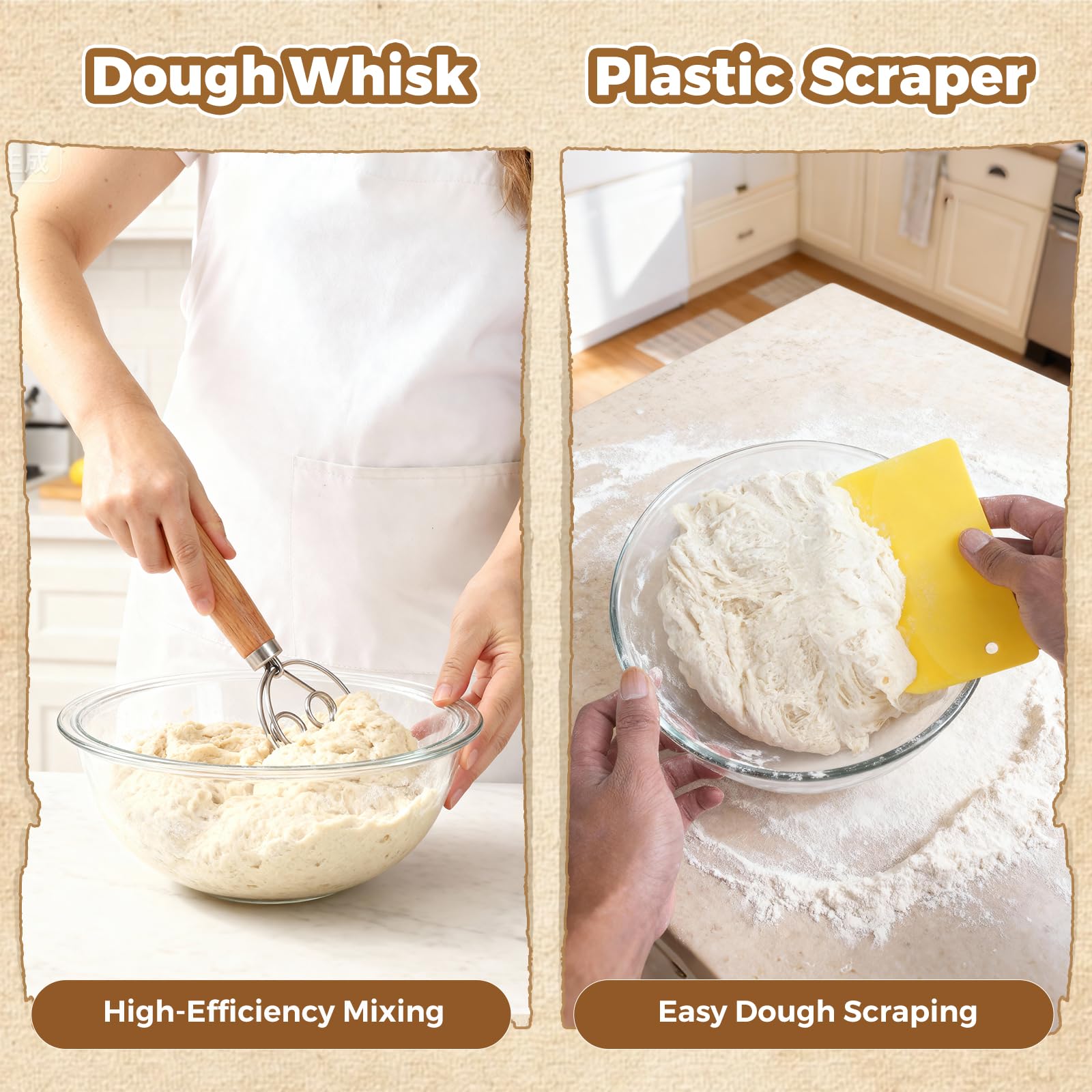 YILIHCIA dough whisk helps incorporate air for light, even dough