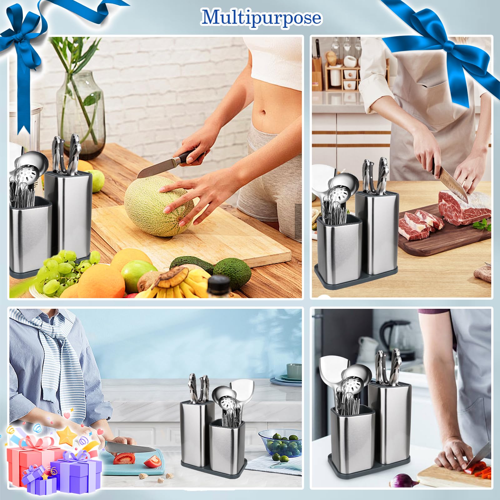 Yimerlen universal knife block with cleaning brush for easy maintenance