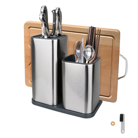 Yimerlen universal knife block front view showing sturdy stainless steel design