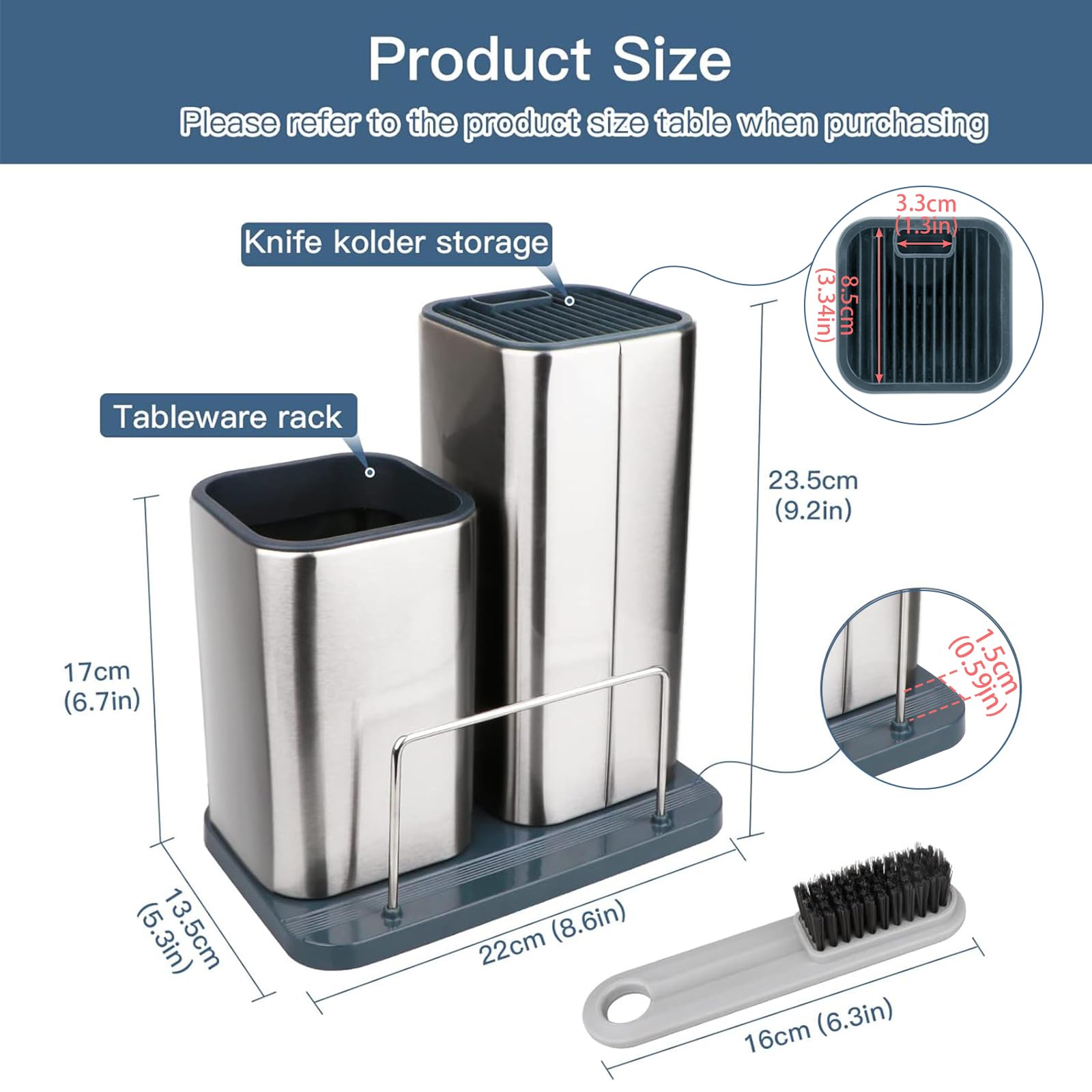 Yimerlen universal knife block side view highlighting compact, space-saving profile