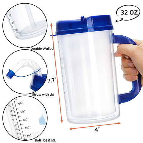 YIMITEE 32oz double-walled insulated hospital mug keeps drinks cool at home or work
