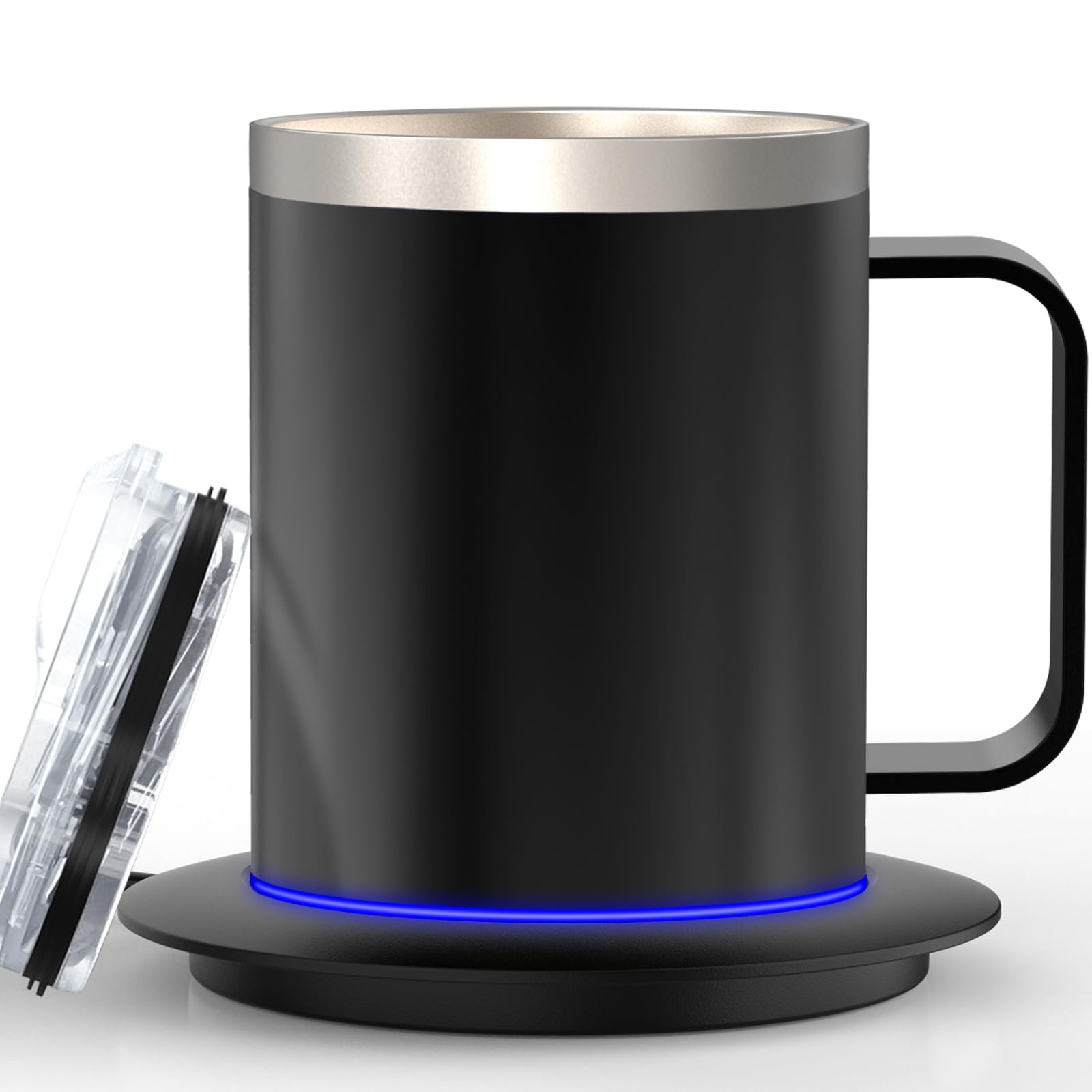 YIMUBREEZ self-heating mug with LED indicator keeps coffee warm at about 131°F.