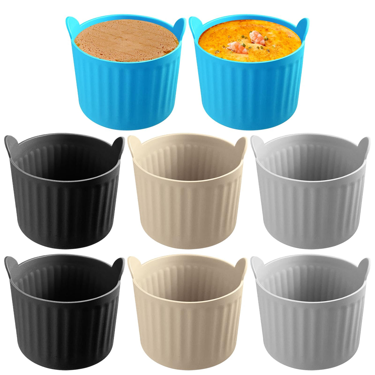 YINARONG 8-pcs air fryer ramekins in grey set for even cooking and easy release.