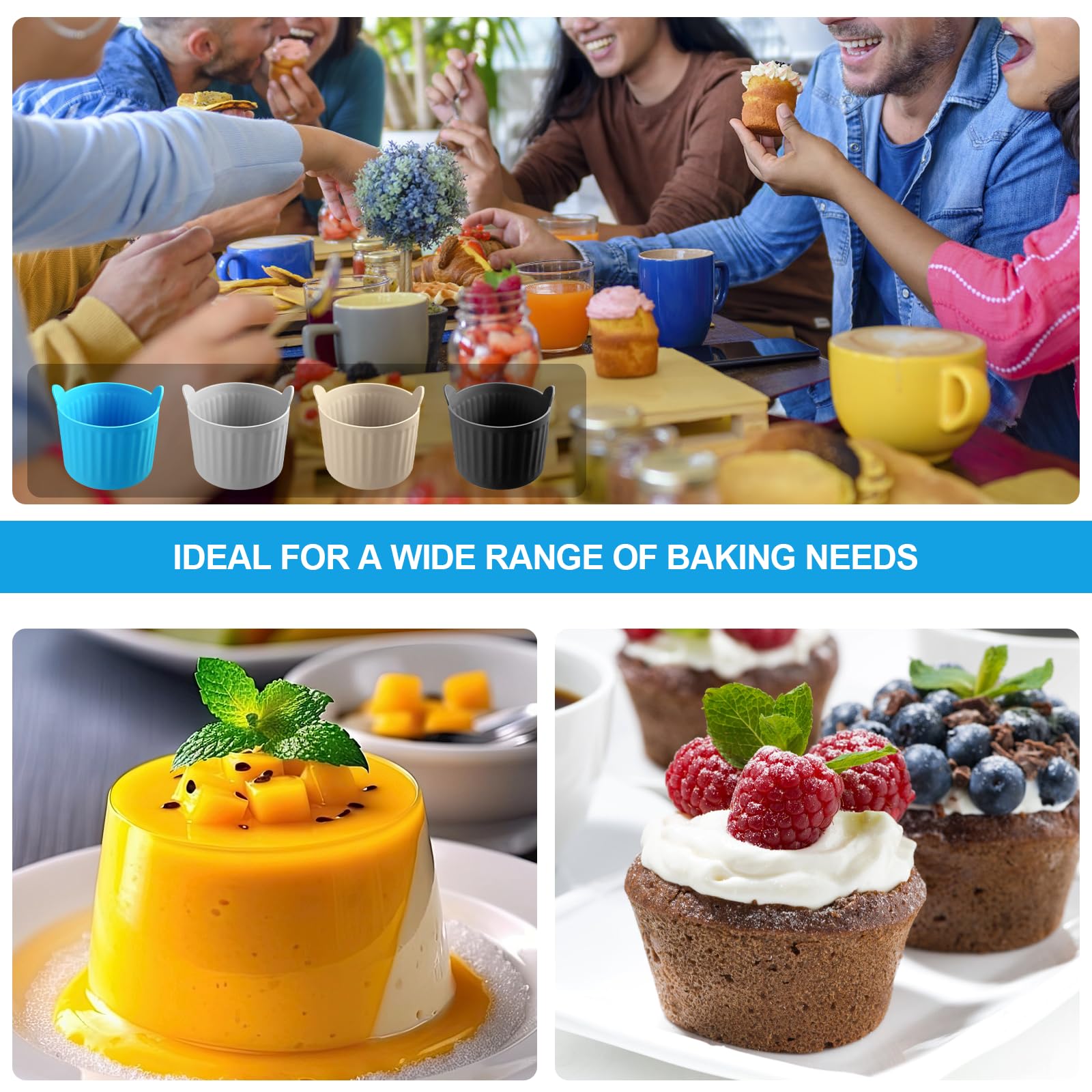 YINARONG silicone ramekins showcasing nonstick release for clean desserts.