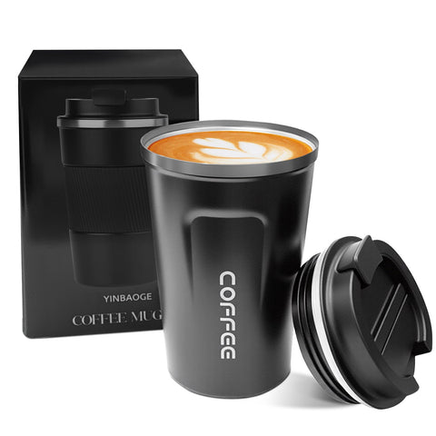 YINBAOGE insulated mug with lid showing leakproof seal for travel
