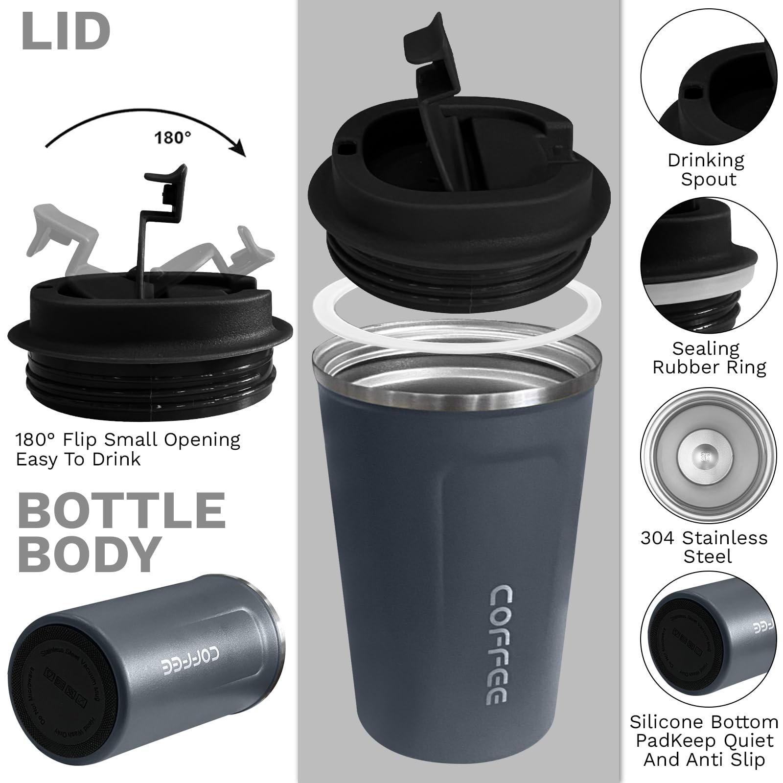 YINBAOGE insulated 12oz mug interior 304 stainless steel maintains beverage safety