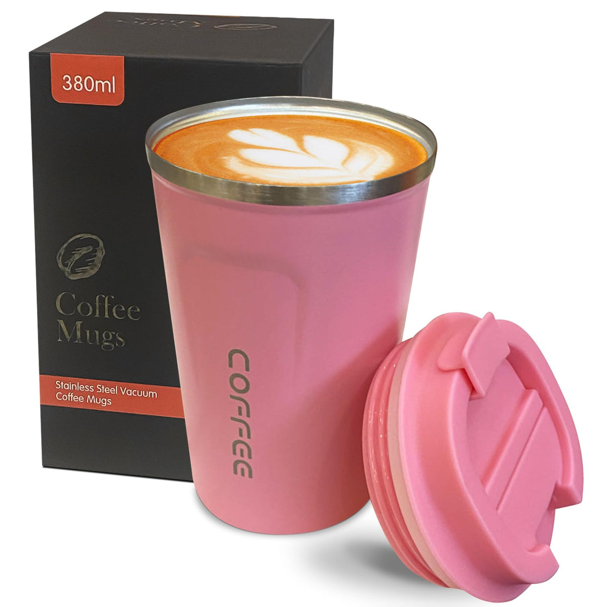 YINBAOGE 12oz pink travel mug with lid, spill-free for on-the-go coffee.