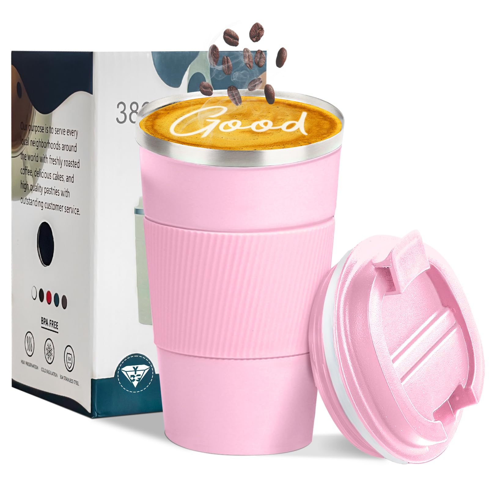 YINBAOGE insulated travel mug in pink 17 oz keeping hot coffee warm on the go