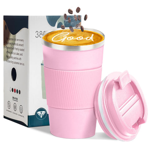 YINBAOGE insulated travel mug in pink 17 oz keeping hot coffee warm on the go