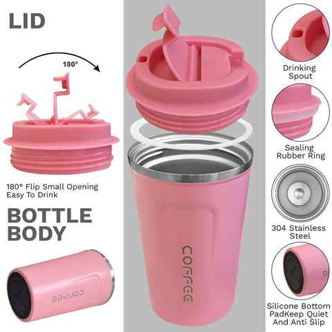 YINBAOGE travel mug pink lid close-up shows secure leakproof seal