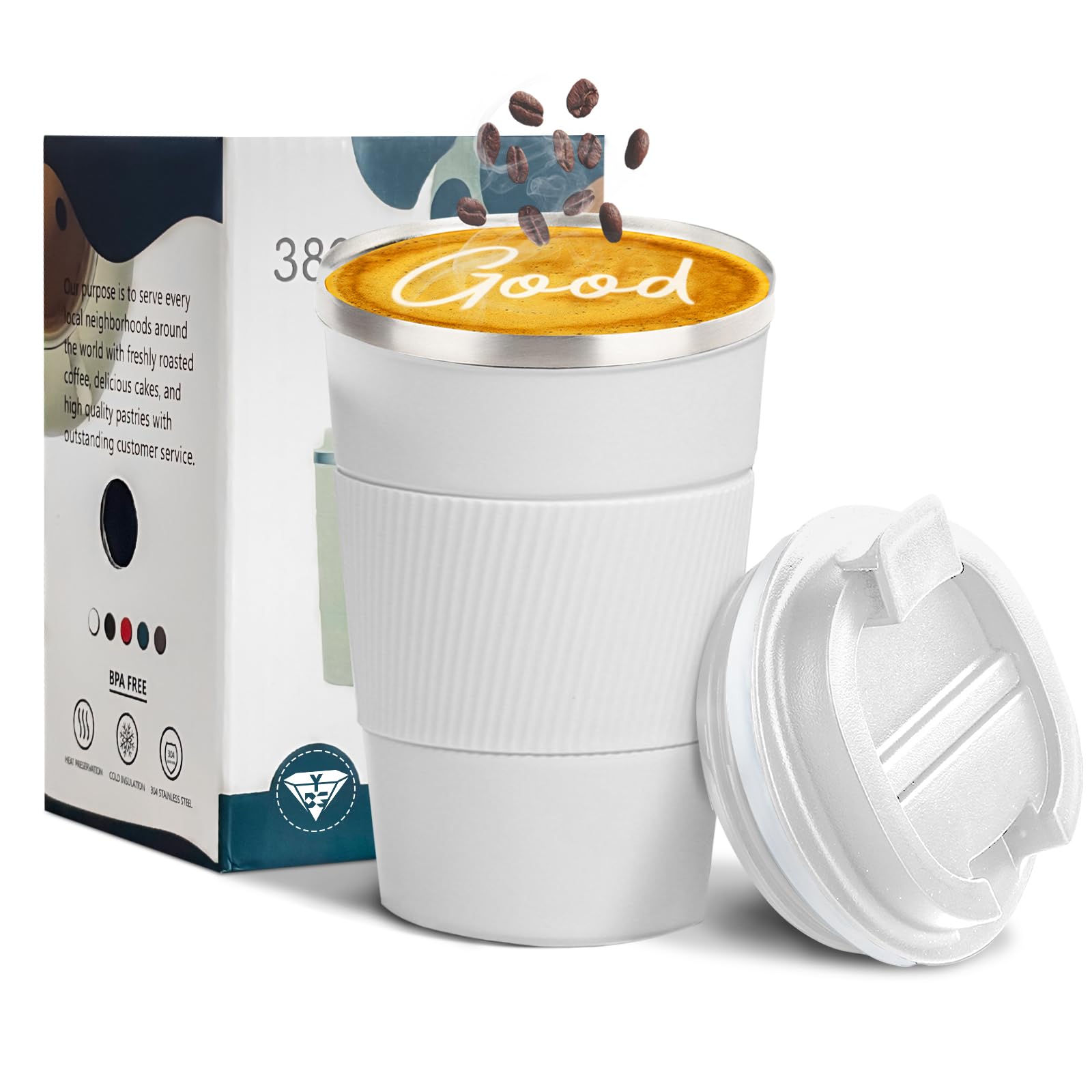 yinbaoge insulated travel mug white lid spill proof for on the go